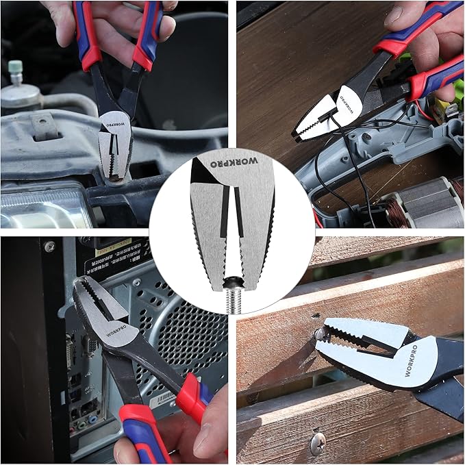 WORKPRO 8" Linesman Screw Extractor Pliers with Unique Non-slip Jaws, Stripped Screw Remover Tool, Lineman Pliers for Quickly Removal of Damaged or Rusted Fasteners