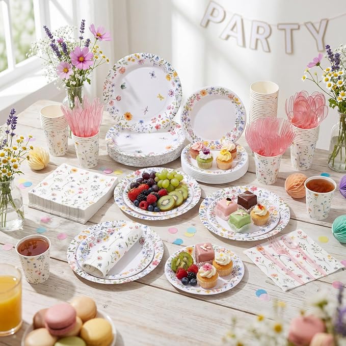 Pickmesh 400 Pcs Wildflower Party Supplies Floral Baby in Bloom Tableware - Image 6