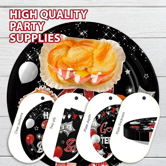 96Pcs 20th Birthday Party Decorations Red and Black Plates and Napkins Goodbye - Image 6