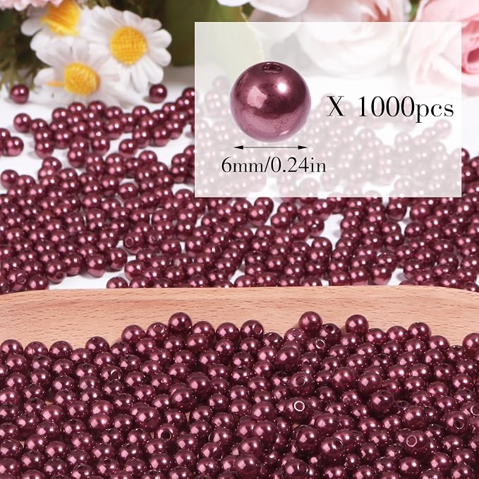 1000pcs Wine Red 6mm Pearl Beads - Image 2