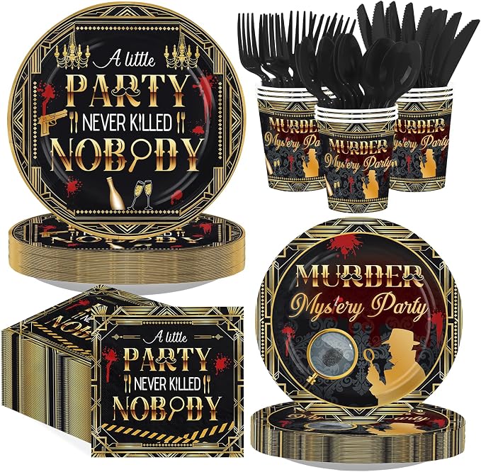168Pcs Murder Mystery Party Decorations Mystery Suspect Plates and Napkins Cups by Greencian