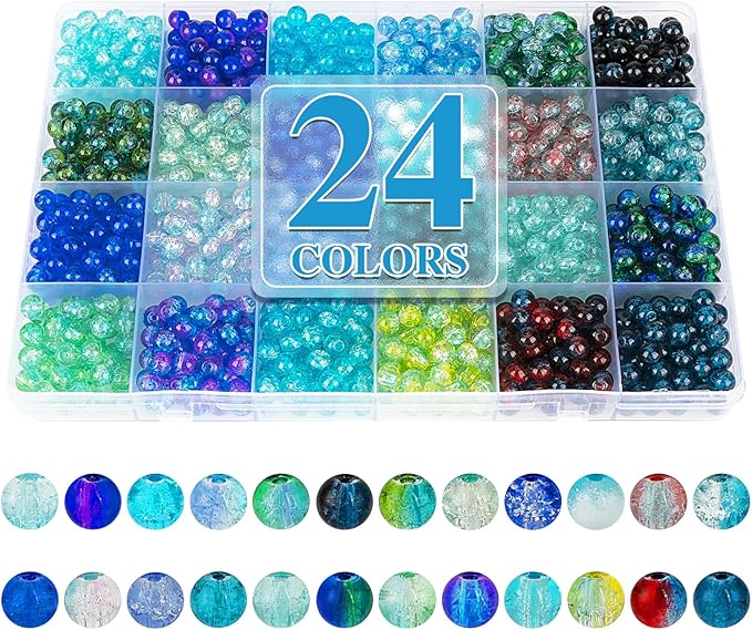XSEINO About 1200pcs 6mm Crack Glass Beads Bracelet Making Kit, 24 Assorted by XSEINOiscreating%EF%BC%81