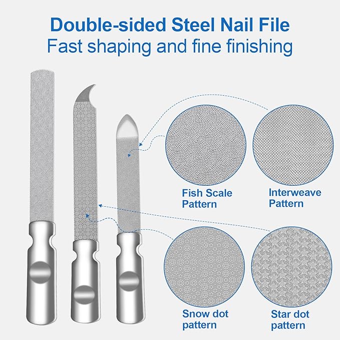 Stainless Steel Nail File (3 Pack) for Natural Nails, Metal Nail Files with Sharp Pointed Tip Fingernail File Sheath Case Double Sided Reusable Flat File Manicure Tool Home Salon Travel Use Men Women