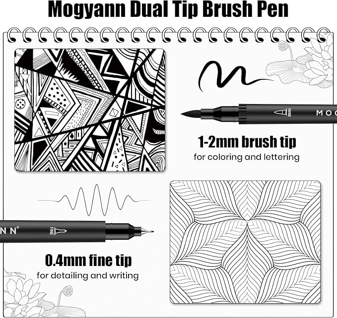 Drawing Pens, 12 Pack Dual Brush Pens Black Markers - Image 3
