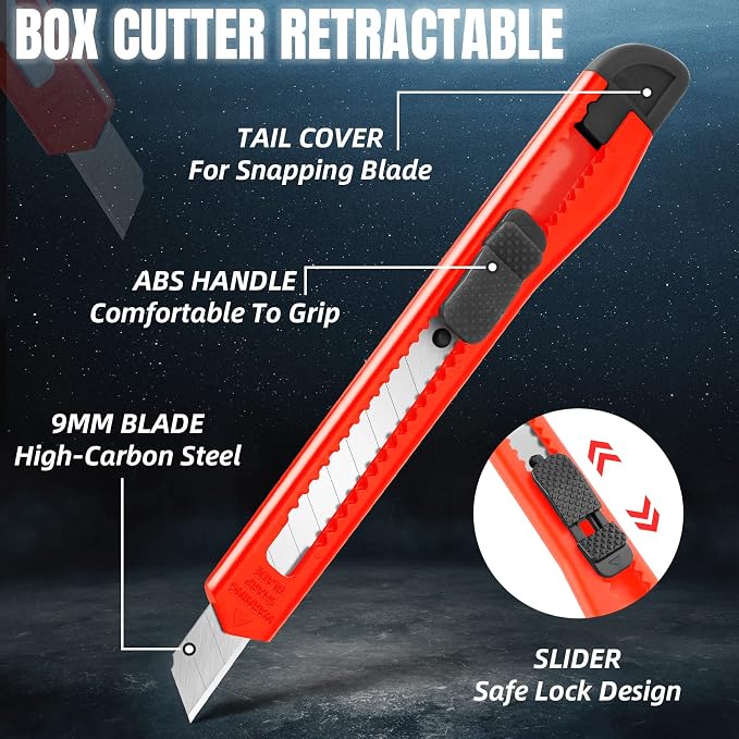 10 Pack Box Cutter Retractable, 9MM Snap-Off Blade Utility Knife, Razor Knife - Image 5
