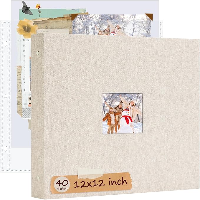 12x12 Inch Large 3 Ring DIY Scrapbook Photo Album, Linen Cover Scrapbook by Hiwhy