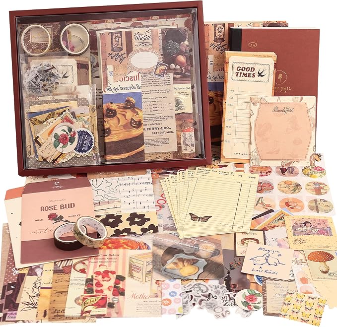 emmoolife 348 Pcs Scrapbooking Supplies Kit, Vintage Aesthetic Scrapbook Kit by emmoolife