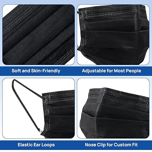 JMU Black Disposable Face Masks, (40Box, 2000Pcs) 4-Ply ASTM Level 3 Medical Mask for Adults