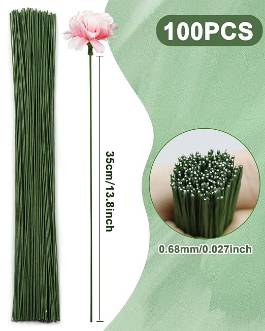 100 PCS 26 Gauge Green Floral Wire Stems - Image 2