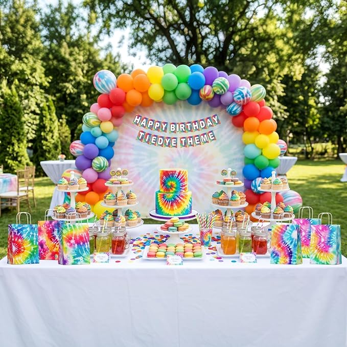 24 Pack Tie Dye Party Favor Bags, Rainbow Tie Dye Gift Bags - Image 6