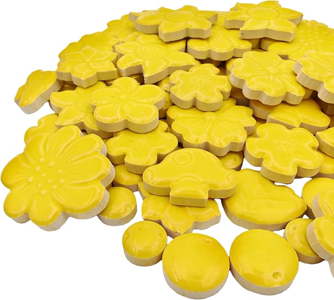 500g/1.1lb Ceramic Mosaic Tiles Mixed Shapes of Flowers, Mushrooms by Unknown