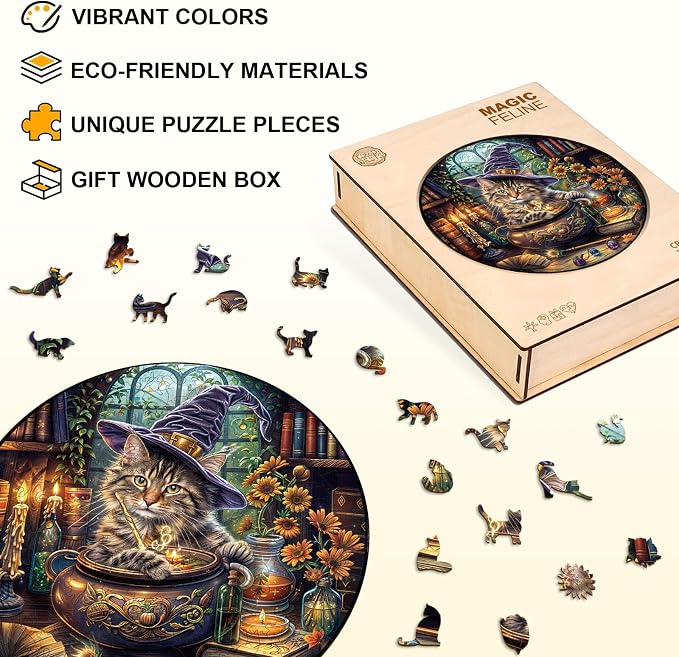 KAAYEE Wooden Puzzles for Adults, Magic Feline Cat Wooden Jigsaw Puzzle 450 PCS - Image 4