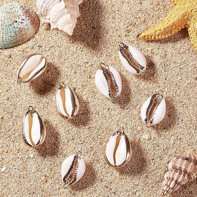 SUNNYCLUE 1 Box 10Pcs Oval Ocean Beach Spiral Seashells Craft Charms Connectors - Image 3