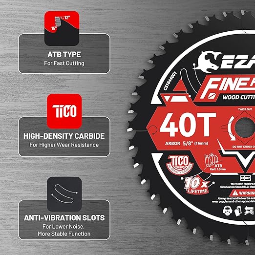 EZARC 6-1/2 Inch Circular Saw Blades 40T - FINE Finish Wood Cutting Blade, Ultra-Thin 1.5mm Kerf, Non-Stick Coating, 2 Pack