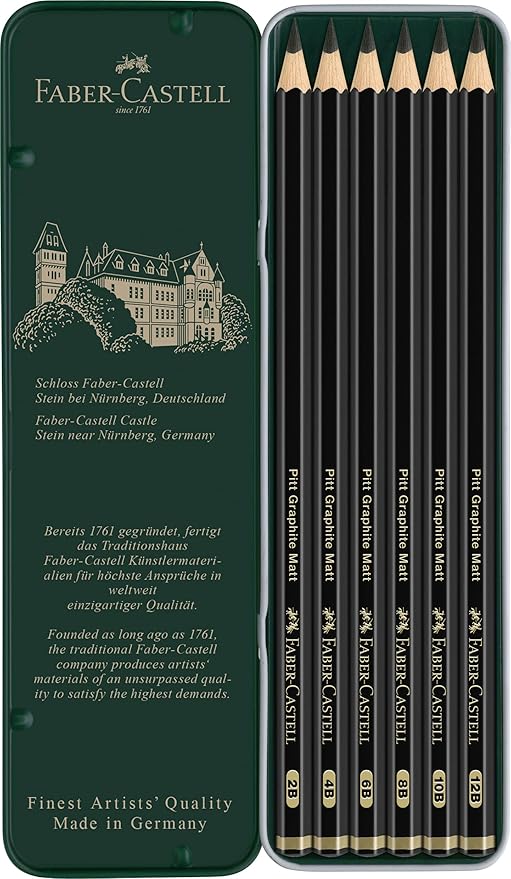 Faber-Castell Pitt Graphite Matte Pencil Set, Metal Tin of 6 Graphite Pencils - Image 3