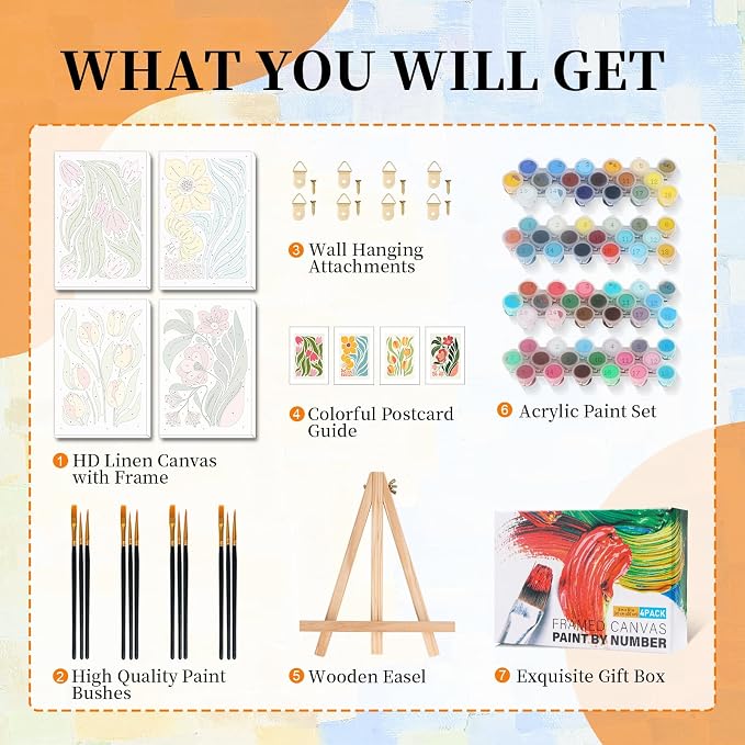 4 Pack Paint by Numbers Kit for Adults - Image 6