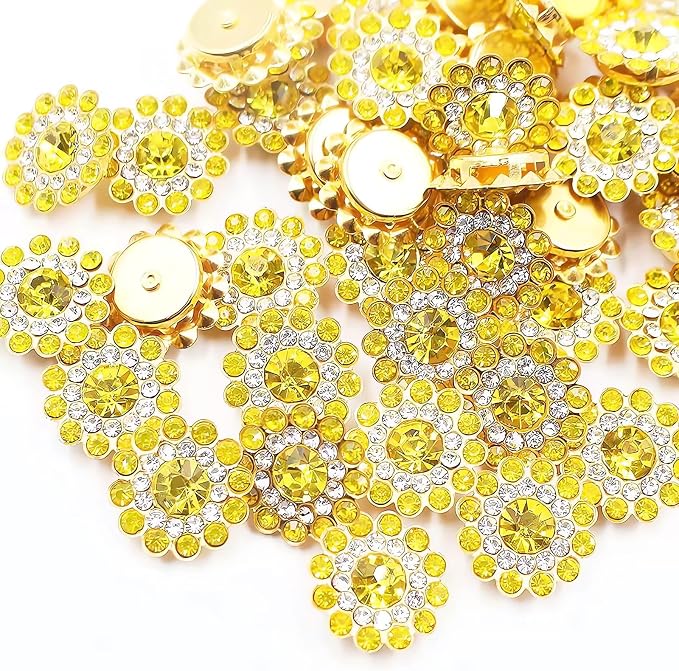 14mm 150pcs Crystals Lemon Yellow Glass Gems Sew on Rhinestones, Metal Base by Unknown