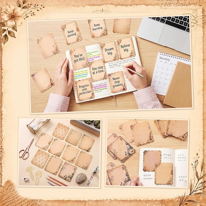 Gersoniel 9 Pcs Vintage Scalloped Sticky Notes, Aesthetic Brown Sticky Notes - Image 3