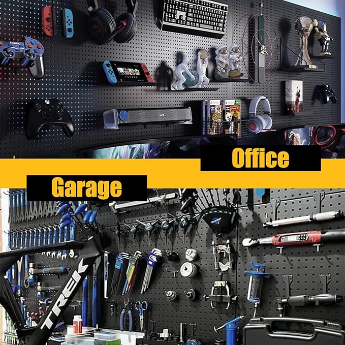 Peg Board, 8 Pack Metal Pegboard Panels Black Pegboards Wall Organizer with Bent Frame Heavy Duty Peg Board for Walls Home, Garage Tool Storage, Office Organization, Craft Room, Kitchen