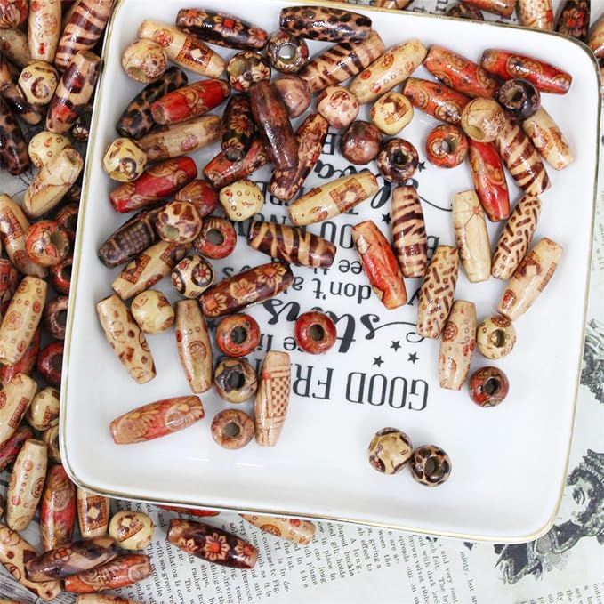 300pcs Mixed Painted Drum Wood Spacer Beads, BetterJonny Barrel Wood Beads - Image 3