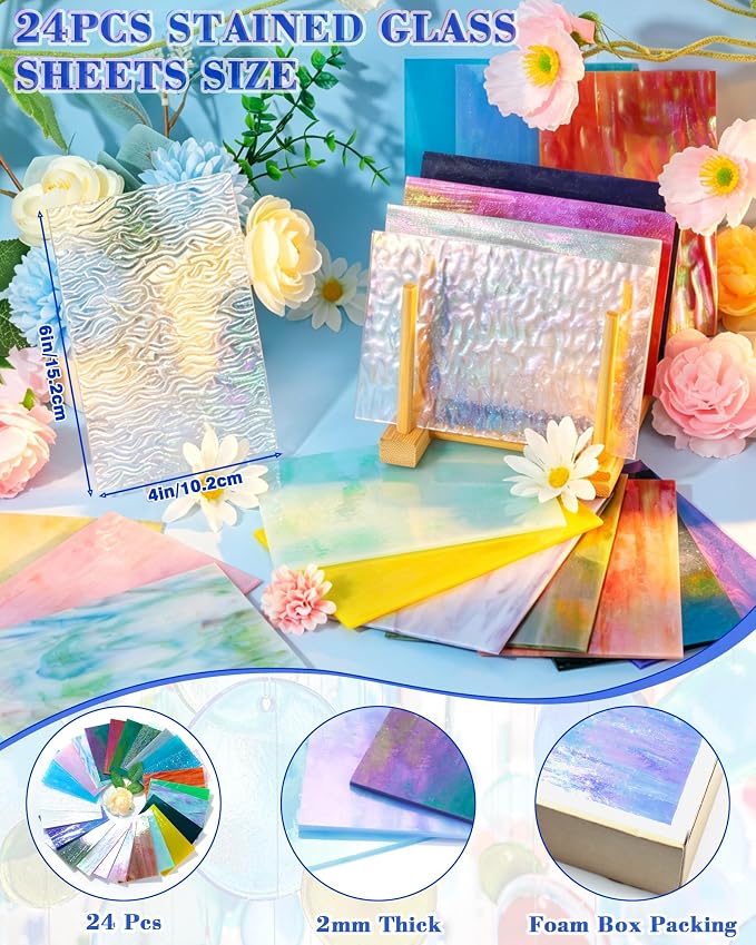 FIVEIZERO 24 Sheets Iridescent Stained Glass Sheets, 4x6 Inch Stained Glass - Image 3