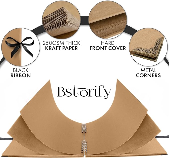 Bstorify Large Scrapbook, 11 x 11 inch, 40 Sheets Brown Thick 200 GSM Kraft - Image 3