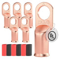 AIRIC UL Listed 2 AWG - 3/8" Battery Cable Lugs, Heat Shrink Ring Terminals End, Copper Cable Ends, Wiring Connector Terminal, Electrical Crimp Connectors, Wire Lug for 2 Gauge Wires, 6 PCS