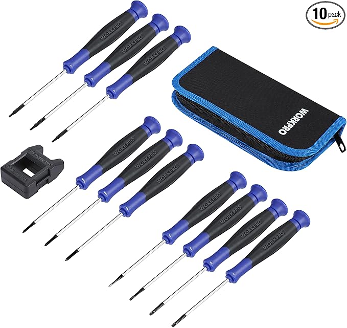 WORKPRO 10-Piece Precision Screwdriver Set with Pouch, Phillips, Slotted, Torx Star, Magnetic Screwdriver Repair Tool Kit, Non-Slip Grip, for Eyeglass, Watch, Computer, Laptop, Phone