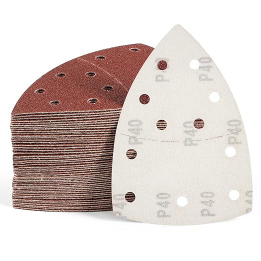 S SATC 50 PCS Mouse Sander Sandpaper 11 Holes 40 Grit Detail Sander Sandpaper Palm Sander Paper Hook and Loop Sander Pads Triangular Sanding Sheets