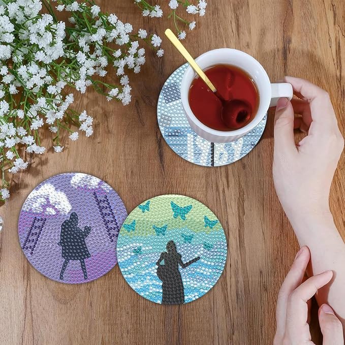 8 Pcs Singer Diamond Painting Coasters Kits - Image 3
