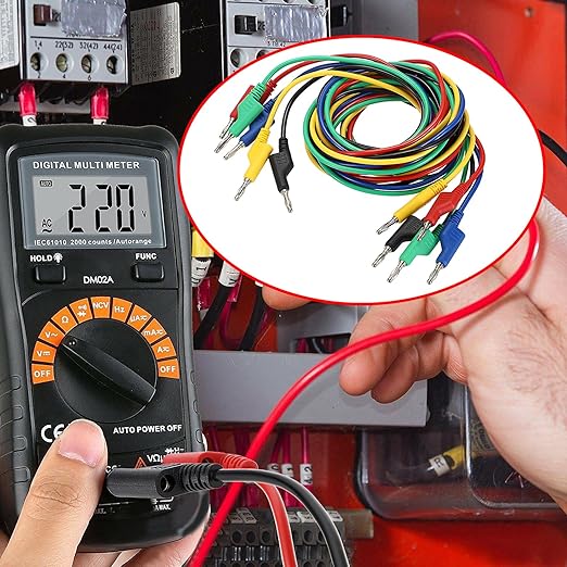 Sumnacon 5Pcs Banana to Banana Plug Test Lead, 4mm Stackable Banana Plug Wire Test Cable Lead for Multimeter, Electrical Test Wire 1000V/15A 6.6Ft/2M