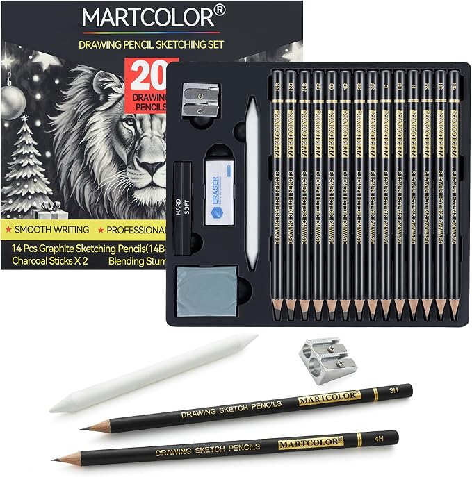 MARTCOLOR Drawing Sketching Pencil Set, 20 Pieces, Graphite Pencils, Charcoal by MARTCOLOR