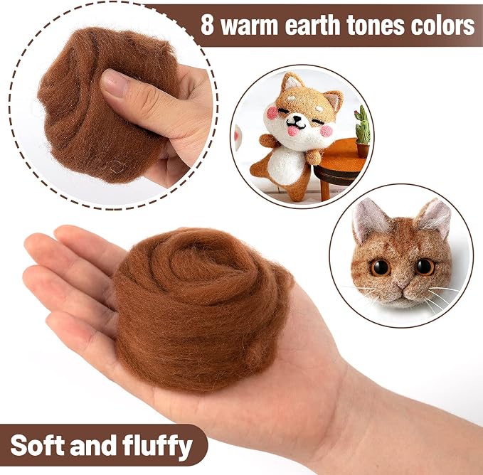 24pcs 8.5 oz Needle Felting Wool- 8 Dark Colors Nature Fibre Roving Yarn Needle - Image 2
