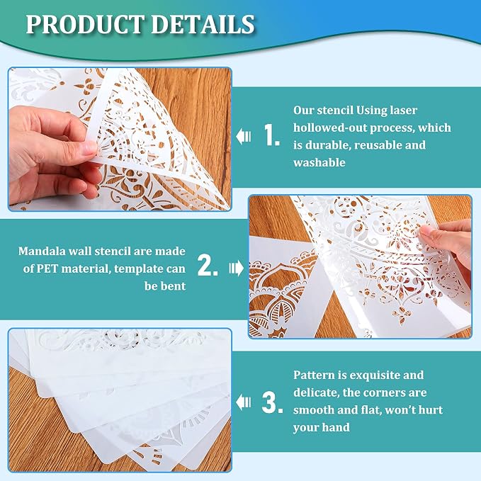 Outus 12 Pcs 8.3 x 11.7 Inch Mandala Stencils - Image 3
