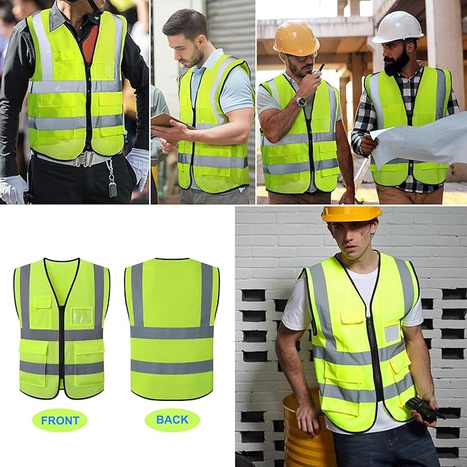 Reflective Safety Vest Bulk Construction Worker Costume Utility High Visibility Vest with Pocket,for Men Women-L size