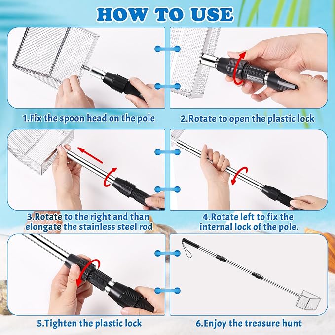 4Pack Shark Tooth Sifter, Retractable Long Handle Sand Dipper Shovel Tool - Image 6