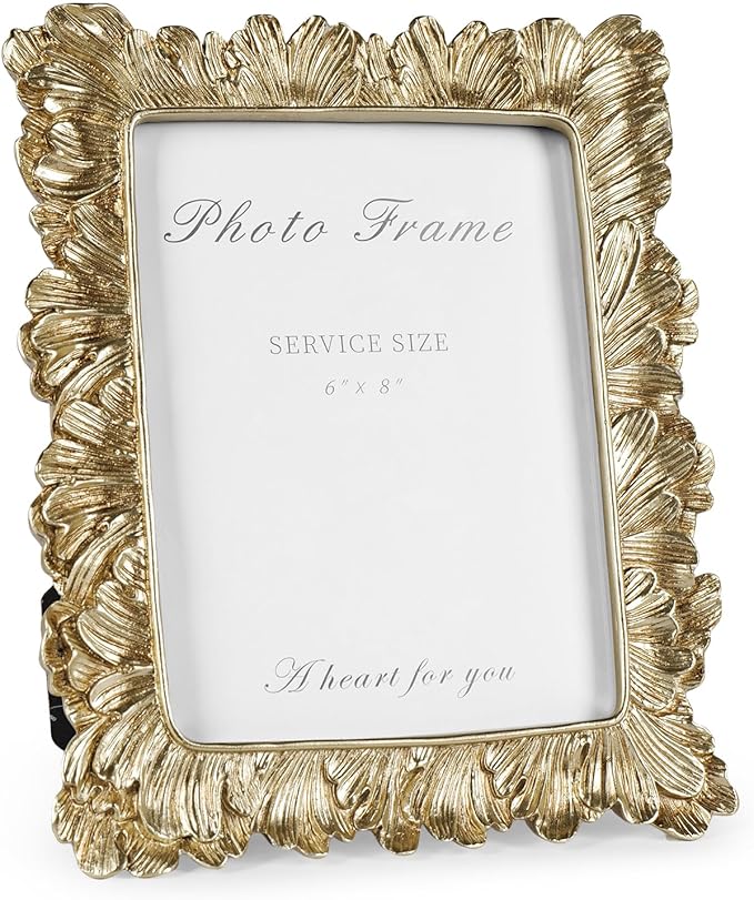 Cuspin Gold Picture Frames 6x8 Frame, Vintage Ornate Palm Leaves Textured by Cuspin