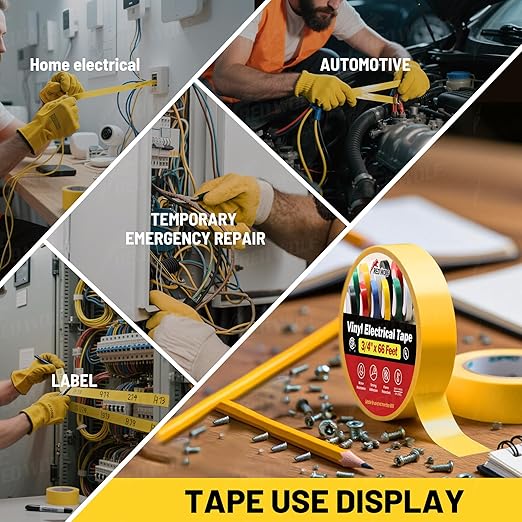 RED WOLF 10 Pack Yellow Electrical Tape 3/4 Inch x 66 Ft Industrial Grade UL/CSA Listed 7 Mil Thick Flame Retardant High Temp Waterproof Electrical PVC Tape Electric Super Vinyl Rated 600V