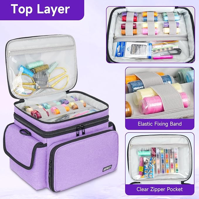 LEFOR·Z Sewing Supplies Organizer Storage Bag, Double-Layer Protable Travel - Image 3