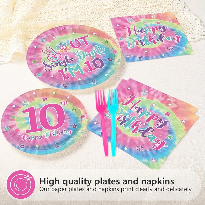 96Pcs Tie Dye 10th Birthday Party Decorations - Image 4