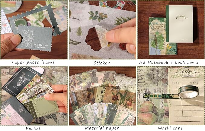 Draupnir Scrapbooking Supplies Kit, Vintage Botanical Aesthetic Scrapbook Kit - Image 4