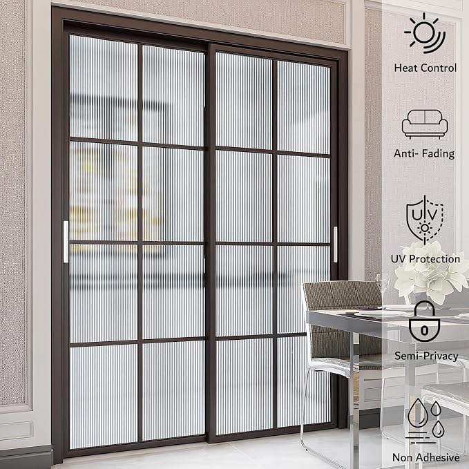 VELIMAX Reeded Glass Privacy Film, Frosted Window Vinyl, 3D Decorative Window - Image 3
