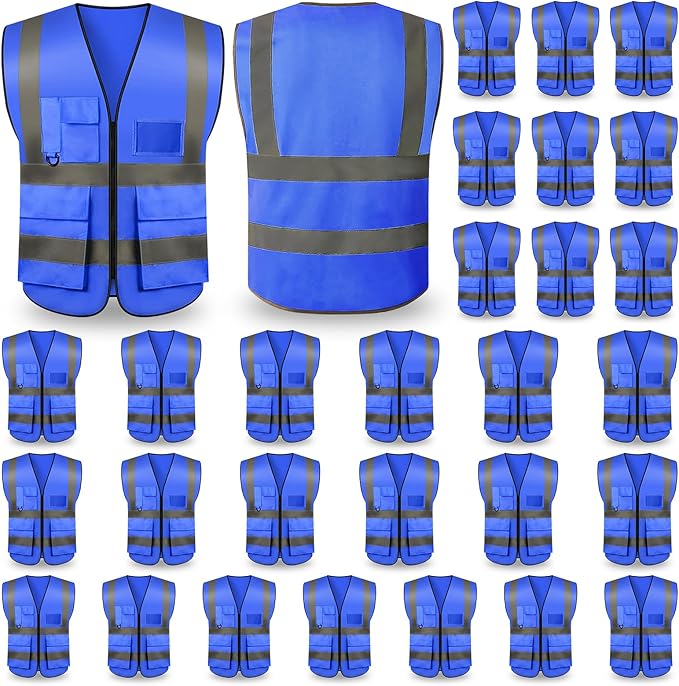 Safety Vests,Hi Vis Vest Reflective Vest with 5 Pockets and Zipper for Men Women, Neon Working Vest for Outdoor One Size