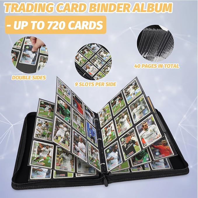 GERMUN 3 Ring 9 Pocket Zipper Card Binder, 720 Double Sided Standard PU Trading - Image 5
