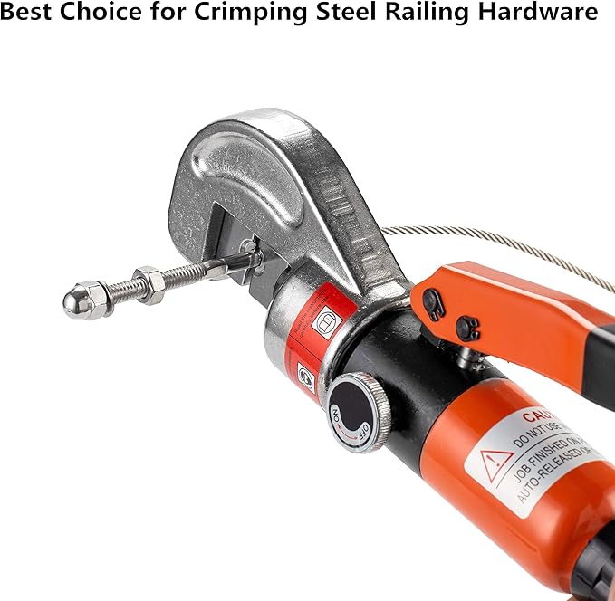 10 Ton Hydraulic Cable Crimper Hand Tool for 1/8, 3/16 Stainless Steel Cable Railing Fittings, Heavy Duty Head, Come with 8 Pairs Dies and Cable Cutter
