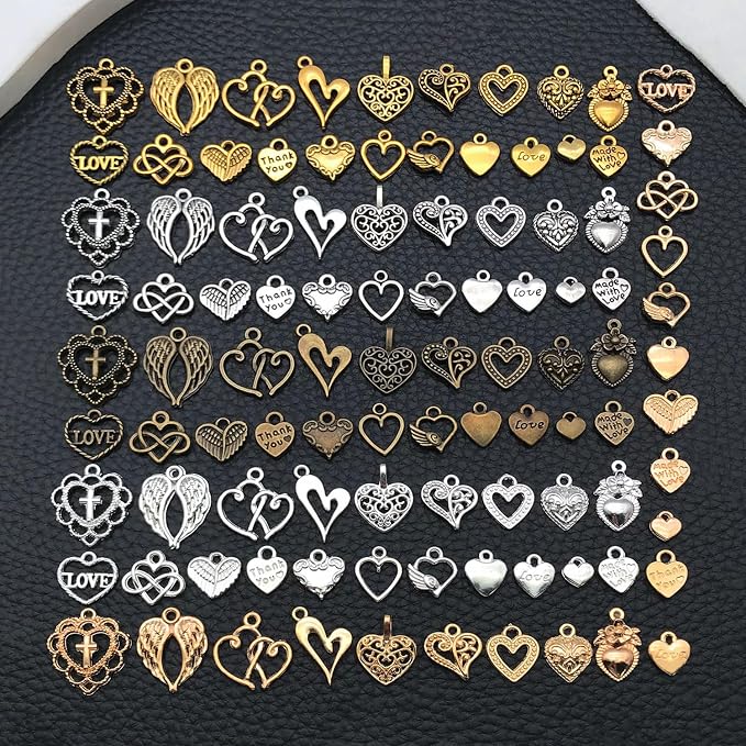 WOCRAFT 100pcs Heart Charms for Jewelry Making Assorted Jewelry Bangle Bracelet - Image 6