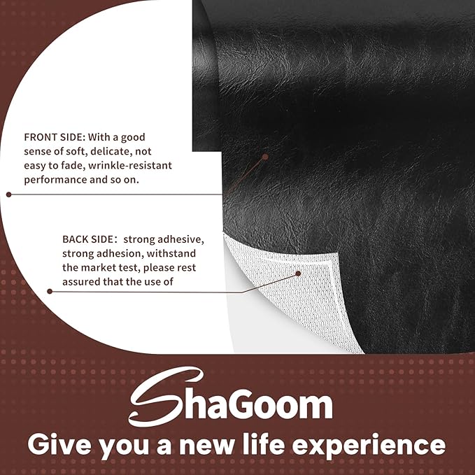 Shagoom Leather Repair Patch, 17X79 inch Strong Sticky Repair Patch Self Adhesive Waterproof, DIY Large Vinyl Patches for Couches, Furniture, Sofa, Car, Chair (Black, 17X79 inch)