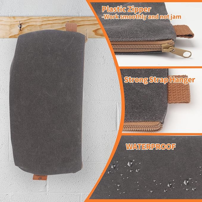 Canvas Zipper Pouch, 3 Pack Small Tool Pouch Organizer, Heavy Duty 16OZ Waxed Canvas Mini Zipper Bag Pouch, 5.7/6.7/12.3 Inch Tool Multipurpose Water Resistant Storage Pouches