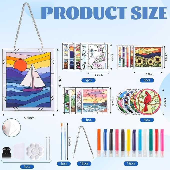 73 Pcs Scenery Stained Glass Painting Starter Kit - Image 2