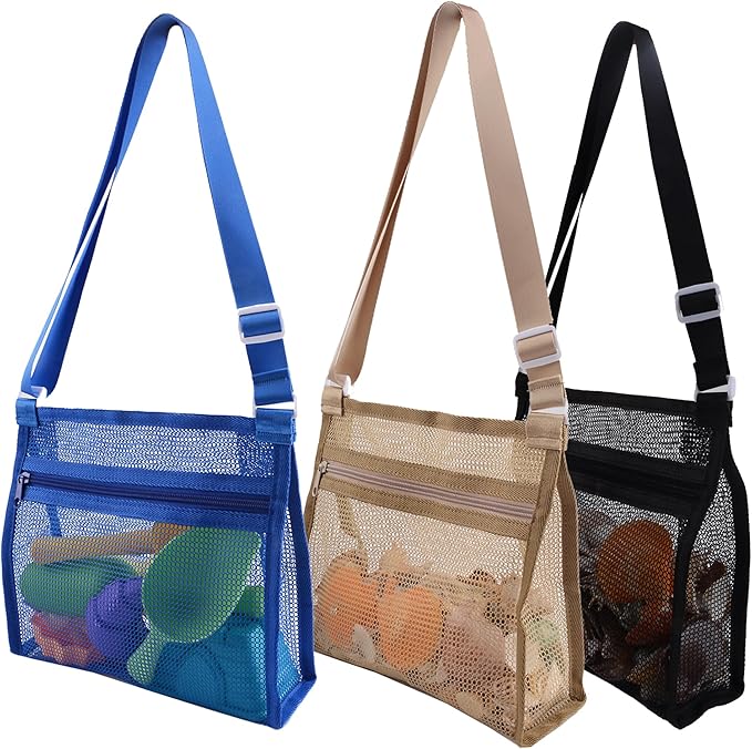 MUYIZI Mesh Beach Bag for Collecting Shells 3 Pack, Shell Bags for Beach by MUYIZI